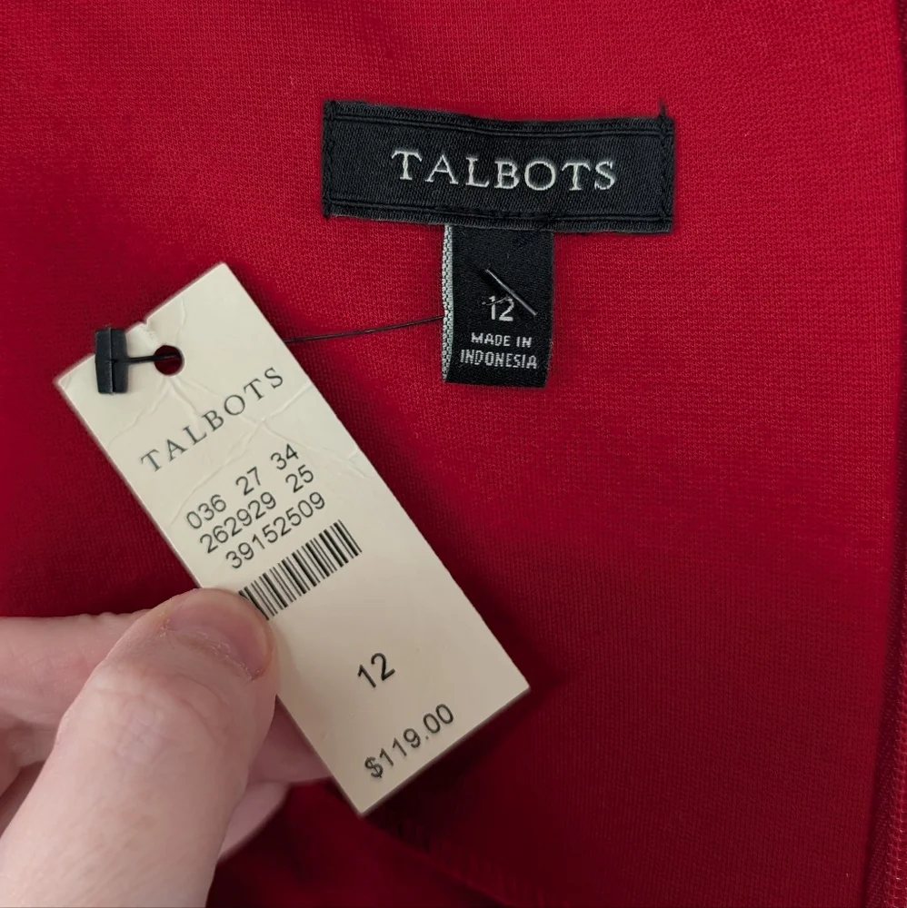 Talbots Women's Classic Rose Red Boat Neck 1/2 Sleeves Sheath Dress 12 NWT